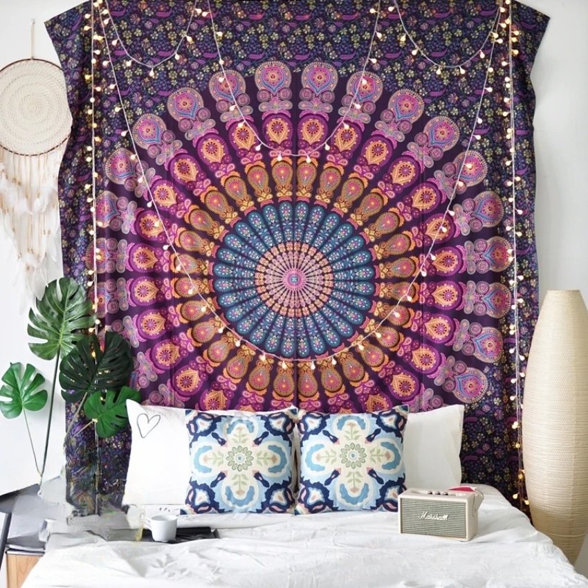 Tenture Murale Mandala 'Éveil Mystique' - 100% coton - Fait à la main