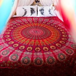 Tenture Murale Mandala "Soleil Rouge Mystique"