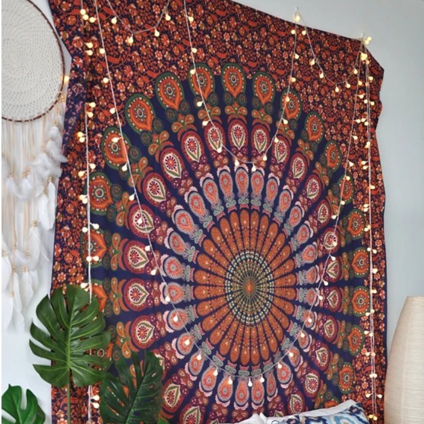 Vue complète de la Tenture Murale Mandala Rayonnement Maharaja - 100% coton - Fait à la main