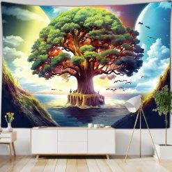 Tenture Murale Arbre de Vie "Île des Saisons Cosmiques"