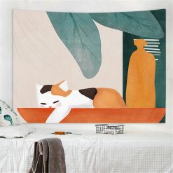 Tenture Murale Chat Minimaliste "Sieste Colorée"