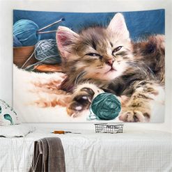 Tenture Murale Chat "Sieste Tricotée"