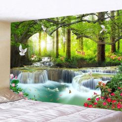 Tenture Murale Nature "Cascade Enchantée et Forêt Lumineuse"