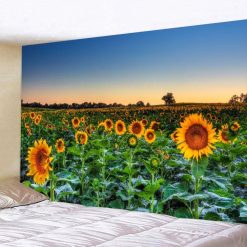 Tenture Murale Nature "Champs de Tournesols au Soleil Couchant"