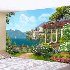 Tenture Murale Nature "Jardin Méditerranéen au Bord du Lac"