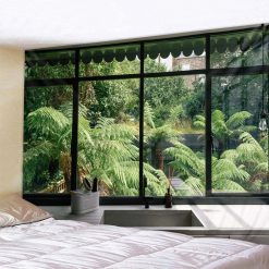 Tenture Murale Trompe-l’Œil "Fenêtre sur Jungle Tropicale"