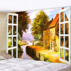 Tenture Murale Trompe-l’Œil "Maison au Bord de l’Eau"