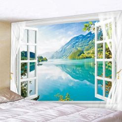 Tenture Murale Trompe-l’Œil – Fenêtre sur Lac Alpin