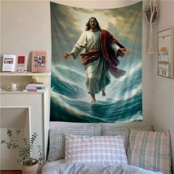 Tenture Murale Art Chrétien "Jésus Marchant sur les Eaux"
