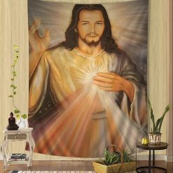Tenture Murale Art Chrétien "Jésus Miséricordieux aux Rayons de Grâce"