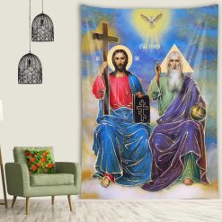 Tenture Murale Art Chrétien Orthodoxe - La Sainte Trinité - Version Céleste et Royale