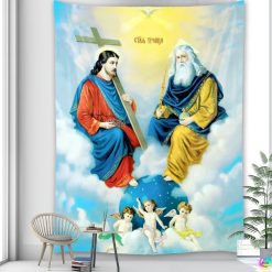 Tenture Murale Art Chrétien Orthodoxe - La Sainte Trinité - Version Glorifiée sur les Nuées