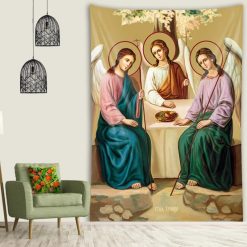 Tenture Murale Art Chrétien Orthodoxe - La Sainte Trinité - Version Harmonie Pastel