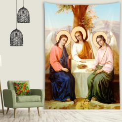 Tenture Murale Art Chrétien Orthodoxe - La Sainte Trinité - Version Lumineuse et Dorée