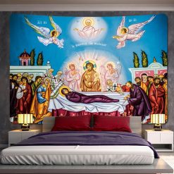 Tenture Murale Art Chrétien Orthodoxe - Style Byzantin - Dormition de la Vierge Marie
