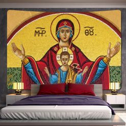 Tenture Murale Art Chrétien Orthodoxe - Style Byzantin - Mosaïque Vierge et Enfant