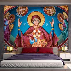 Tenture Murale Art Chrétien Orthodoxe - Style Byzantin - Vierge Orante et Christ Pantocrator