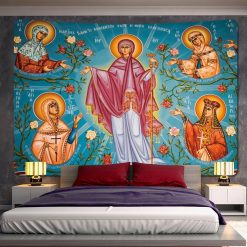 Tenture Murale Art Chrétien Orthodoxe - Style Byzantin - Vierge Protectrice des Saintes