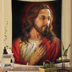 Tenture Murale Art Chrétien "Portrait du Christ en Méditation"