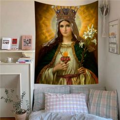 Tenture Murale Art Chrétien "Reine du Ciel au Cœur Immaculé"