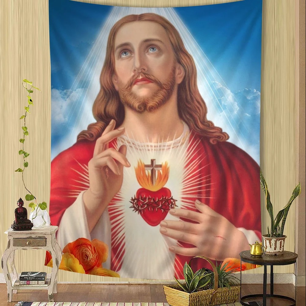 Tenture Murale Art Chrétien Sacré-Cœur de Jésus Éblouissant