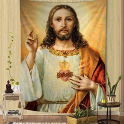 Tenture Murale Art Chrétien "Sacré-Cœur de Jésus Miséricordieux"