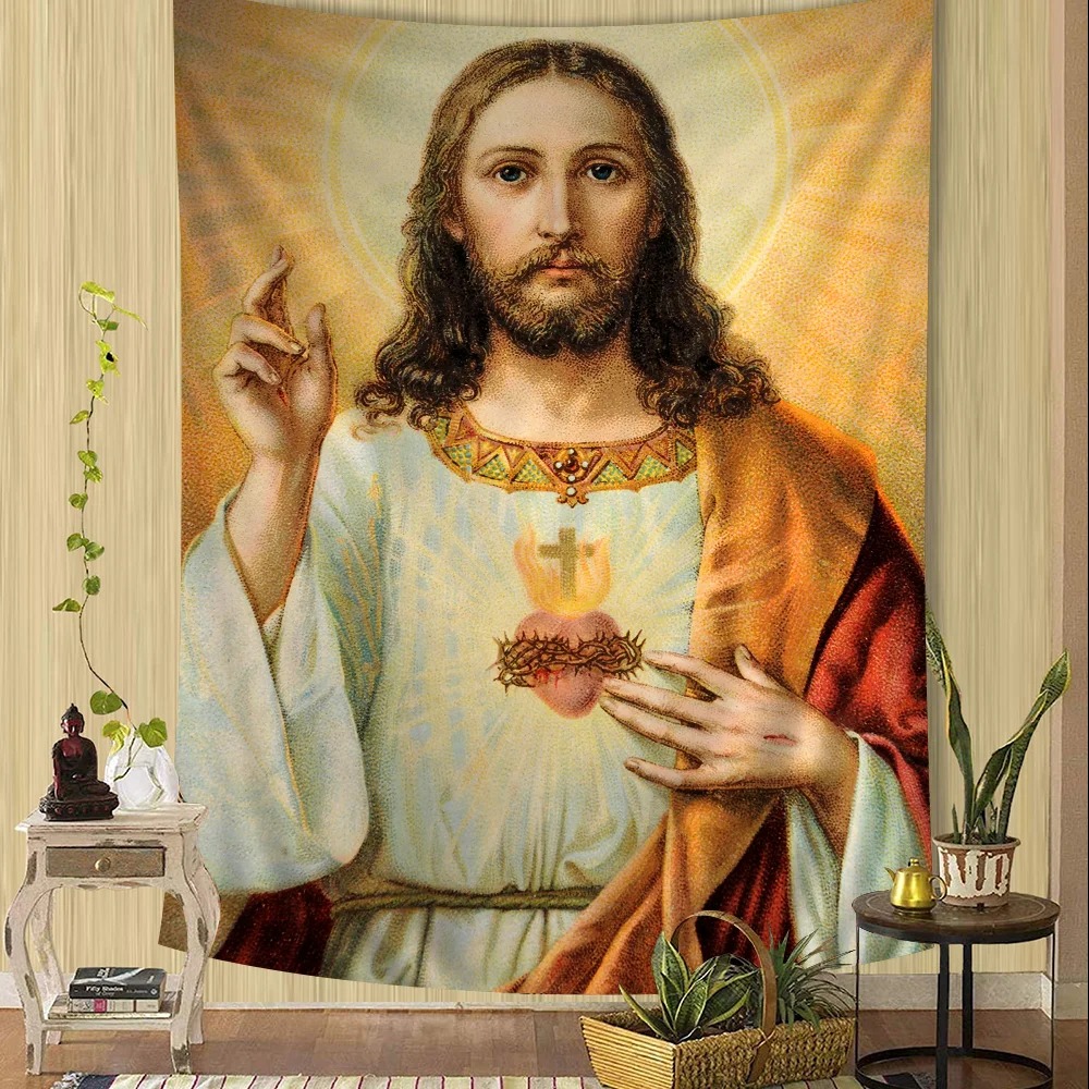 Tenture Murale Art Chrétien "Sacré-Cœur de Jésus Miséricordieux"