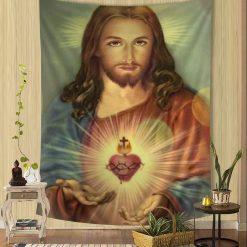 Tenture Murale Art Chrétien Sacré-Cœur de Jésus Rayonnant