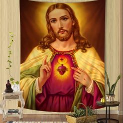 Tenture Murale Art Chrétien "Sacré-Cœur de Jésus en Lumière Divine"