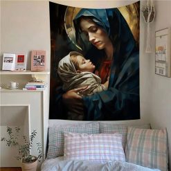 Tenture Murale Art Chrétien "Tendresse de la Vierge et l'Enfant"