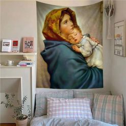 Tenture Murale Art Chrétien "Vierge Marie et l'Enfant Endormi"