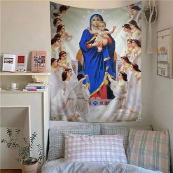 Tenture Murale Art Chrétien "Vierge à l'Enfant et Chœur d'Anges"