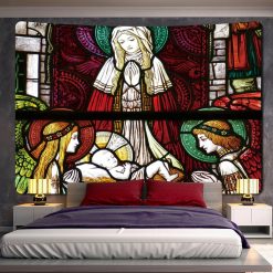Tenture Murale Art Chrétien - Vitrail de la Nativité Sacrée