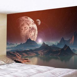 Tenture Murale Espace Galactique - Aurore Rouge sur Monde Lointain