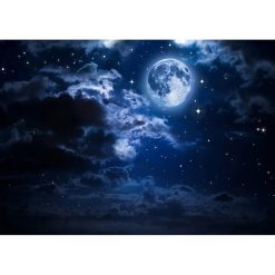 Tenture Murale Espace - Nuit de Pleine Lune et Étoiles