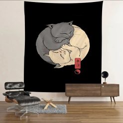 Tenture Murale Japonaise Chats Yin Yang Neko - Équilibre Zen et Harmonie Féline
