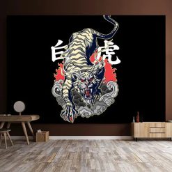Tenture Murale Japonaise Tigre Blanc du Ciel Saut Spirituel & Nuées de Feu
