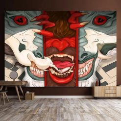 Tenture Murale Japonaise Triptyque Démoniaque - Gueule de l’Enfer et Bêtes Chimériques