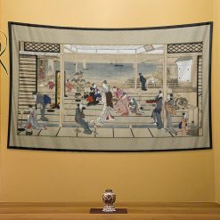 Tenture Murale Japonaise Ukiyo-e Vie de Cour sur la Baie d’Edo - Art Traditionnel & Scène de Palais !