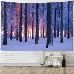 Tenture Murale Nature Forêt Enneigée au Crépuscule