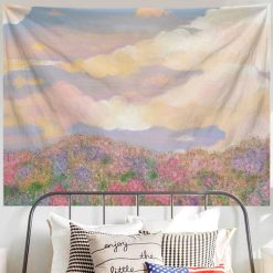 Tenture Murale Paysage Collines en Fleurs sous Ciel Pastel