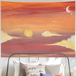 Tenture Murale Paysage Crépuscule Écarlate et Lune Montante