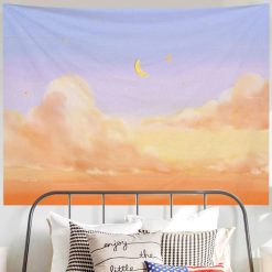 Tenture Murale Paysage Crépuscule Rosé et Lune Dorée
