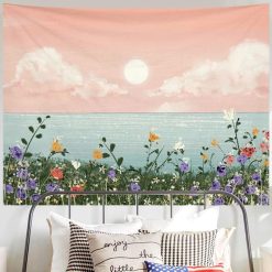 Tenture Murale Paysage Fleurs Sauvages au Bord de l’Océan Rose