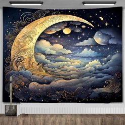 Avant Tenture Murale Bohème - Lune Baroque sur Océan d'Étoiles