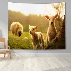 Tenture Murale Animaux - Agneaux Curieux au Lever du Soleil