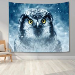 Tenture Murale Animaux - Chouette aux Yeux d'Or Sous la Neige
