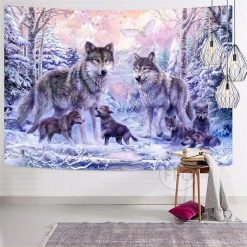 Tenture Murale Animaux - Famille de Loups des Neiges