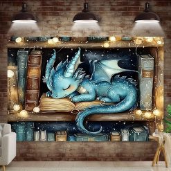 Tenture Murale Animaux Fantastique Dragon de la Bibliothèque Magique