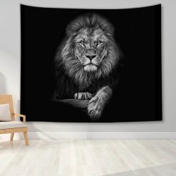 Tenture Murale Animaux - Lion Majestueux Noir et Blanc